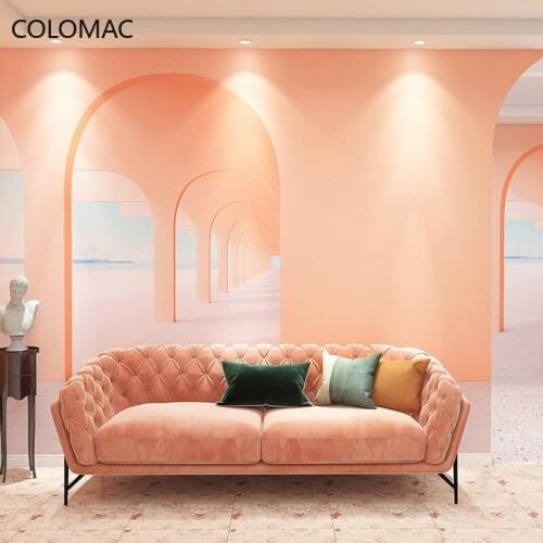 Colomac Custom Orange Visual Extension Space Wallpaper Bedroom Office Reception Counter Background Geometric Mural Drop Shopping