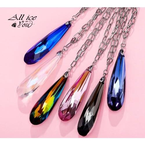 ALLICEONYOU New Multicolor Drop Shape Zircon Pendant Necklace Hip High Quality Hop Fashion Delicate Women Jewelry For Gift