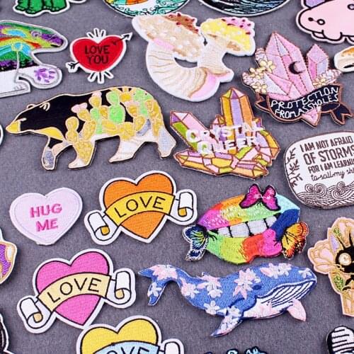 Heart Patch Embroidered Patches For Clothing Applique Badge Patch Sewing Cute Stripe Animal Patch Iron On Patches On Clothes Diy