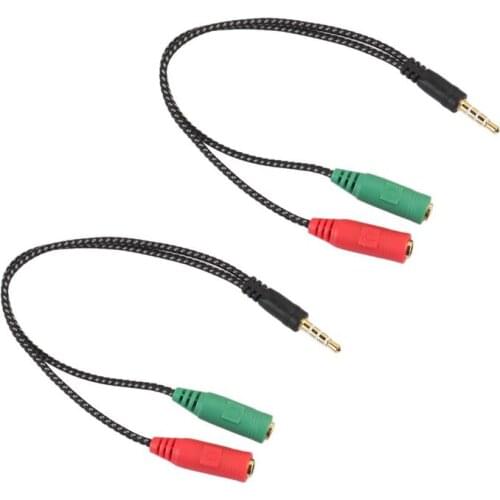 Newest 2 Pcs Cable Adapter 2 In 1 Splitter 4 Pole 3.5mm Audio Earphone Headset to 2 Female Jack Headphone Mic Audio Cable 3 pole
