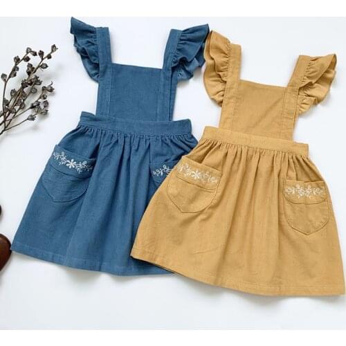 Kids Baby Girls Dresses For Girls Corduroy Dresses Autumn Winter Kids Girl Dress Braces Girls Pure Color Embroider Dress