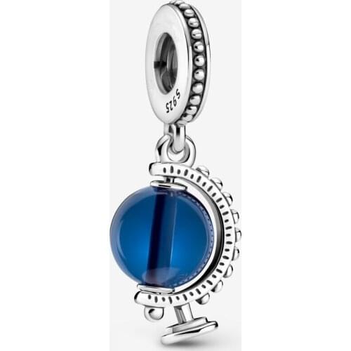 New Summer Collection 925 Steling silver Blue Globe Dangle Charms Fit Beads Bracelet Necklace DIY Pendant For Jewelry Making