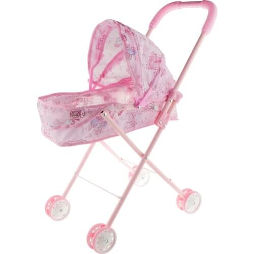 Pink Baby Doll Stroller Foldable Trolley Nursery Furniture Pram Kids Toys