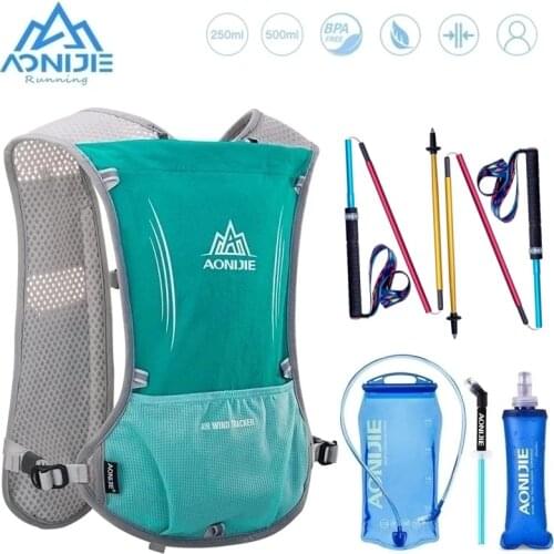 AONIJIE 5L Hydration Backpack Rucksack Bag Vest Harness with 1.5L Water Bladder 500ml Soft flask Hiking Camping Running Marathon