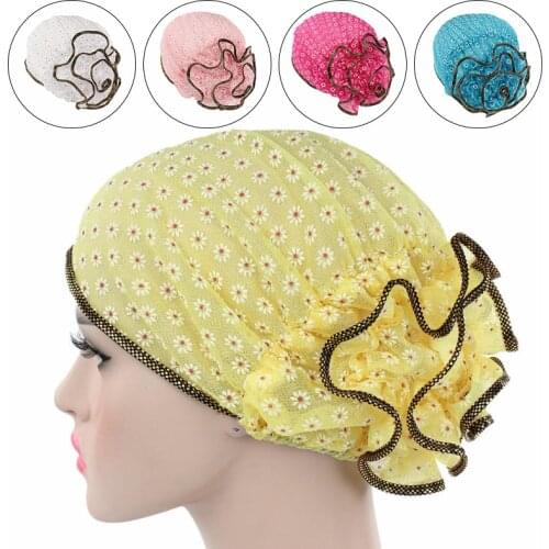 Fashion Muslim Hat Flower Scarf Turban Indian Cap Women Head Wrap Hijab Headwear Bandana Elastic Hat Lady Hair Accessories