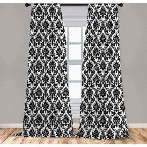 Damask Window Curtains Vintage Style Classical Victorian Interior Design Elements Floral Print Window Drapes with Rod Pocket
