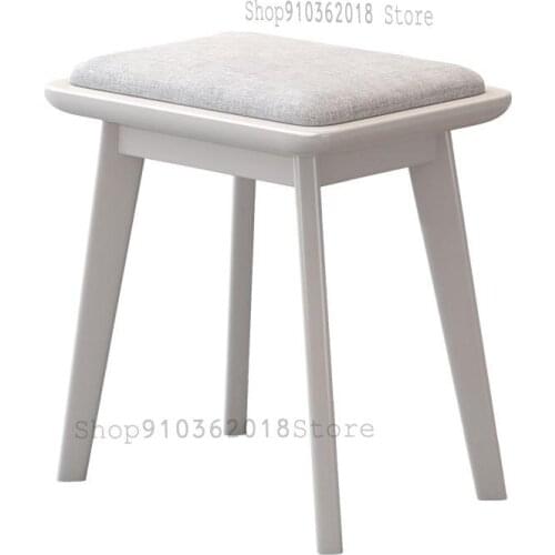 Nordic Solid Wood Dressing Table Stool Simple Log Dining Stool Modern Fashion Fabric Bedroom Girl Soft Bag Makeup Stool