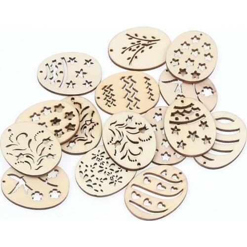 20pcs Mix Easter Egg pattern Natural Wooden Scrapbooking DIY Wood Carft for Home Decoration 30x40mm