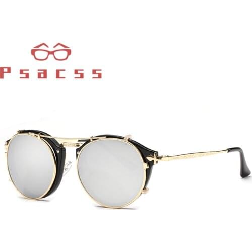 Psacss NEW Vintage Steampunk Sunglasses Women Men 2019 Fashion Brand Designer Metal High Quality Sun Glasses Mirror UV400 oculos
