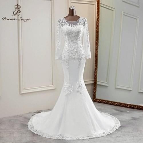 Mermaid wedding dresses transparent robe de mariee graceful wedding gowns custom made bride dress long sleeves marriage flower