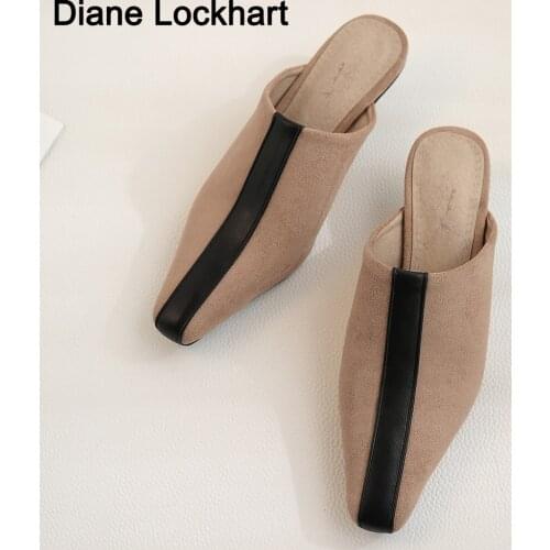 Brand Designer Woman Summer Heel Mueller Shoes Half Slippers Fashion Dress Sandals Ladies Outdoor Pointed Toe Patchwork Slides