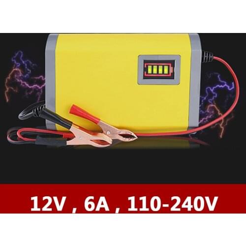 12 Volt 6A Battery Charger for Electric Car Motorcycle Tricycle Lead-Acid AGM GEL Wet Batteries LED Display 110V 220V 12V 6AMP