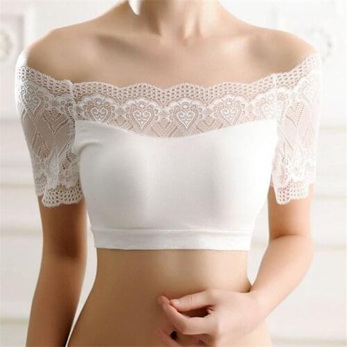 Women Seamless Tube Top Slash Neck Sexy Lace Chest Strapless Basic Tops Women Intimates Bra Tops Black White Color