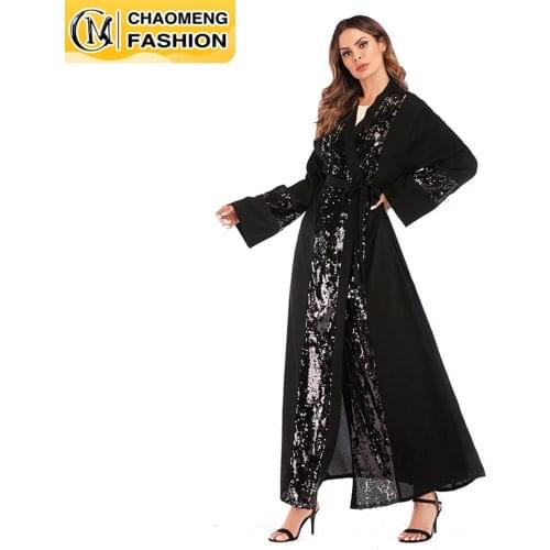 Latest Middle East Sequin Stitching Fashion Open Dubai Abaya Ramadan Muslim For Women Kimono Robe Turkish Islamic Clothing