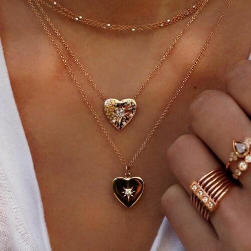 MAA-OE 2019 Bohemian Gold Crystal Heart Shape Pendant Necklace For Women Fashion Necklaces & Pendant Vintage Metal Jewelry