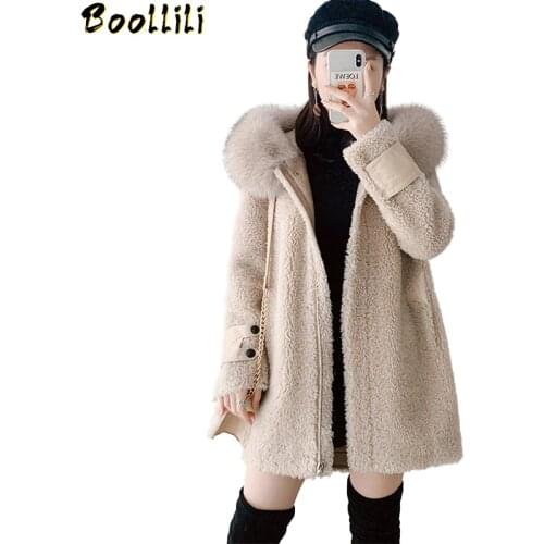 Boollili Real Fur Coat Women Winter Coat Women Clothes 2020 100% Wool Jacket Fox Fur Collar Parka Real Fur Jacket