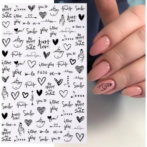1PC Heart Shaped Letter Design 3D Nail Sticker Abstract Sexy Lady Geometric Slider For Nails Valentines Day Nail Art Decoration