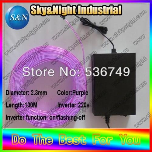 Ten Colors 100M Flexible Neon Light Glow EL Wire Rope With 220V inverter for home decoration+Free Shipping