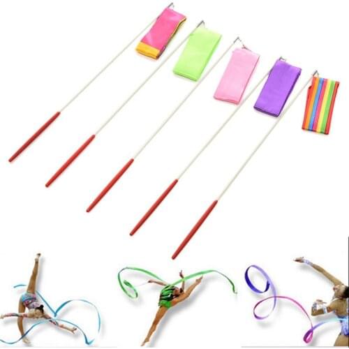 10pcs/lot 6m adult Dancing Ribbon Rhythmic Art Gymnastic Ballet Streamer Twirling Rod Stick Gym Training dance colored ribbon