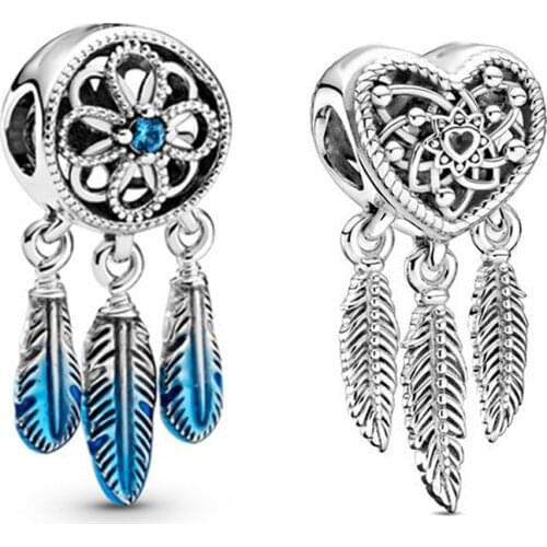 2Pcs/Lot Tassel Charm Pendant Dream Catcher Blue New Flower Beaded Style DIY Pan Bead DIY Fine Women Bracelet Necklace Jewelry