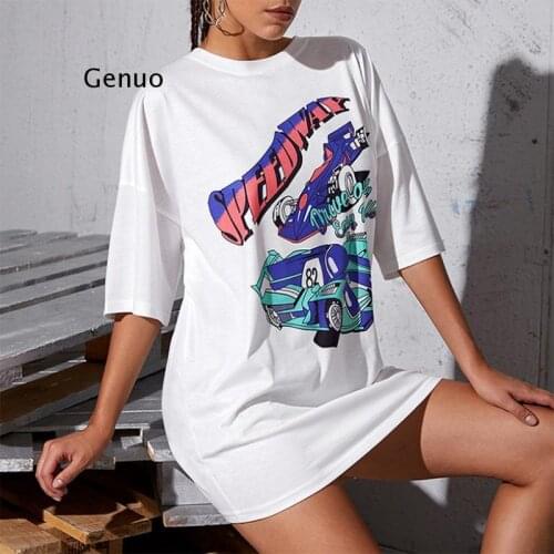 2021 Summer New Loose Tees Women Ins Car Printing White Street Hipster Short Sleeve Casual Tops Street T-Shirt for Female