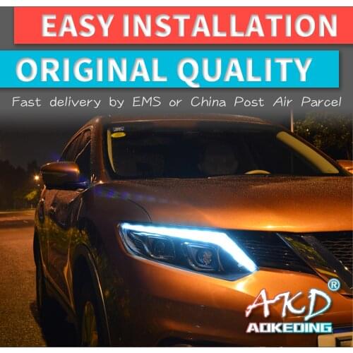 AKD tuning cars Headlight For Nissan X-Trail Xtrail 2014 Headlights LED DRL Running lights Bi-Xenon Beam Fog lights angel eyes