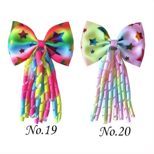 50 BLESSING 4.5" Bowknot Corker Ponytail Elastic Hairbow Unicorn Mermaid Star