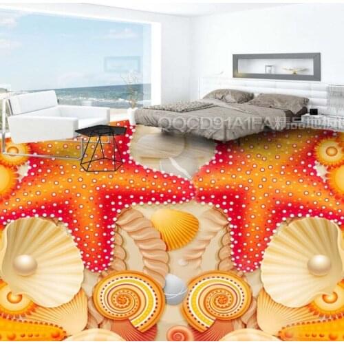 Free Shipping HD beach shell 3D floor lifelike moisture- proof high-quality waterproof hotel bedroom studio wallpaper mural
