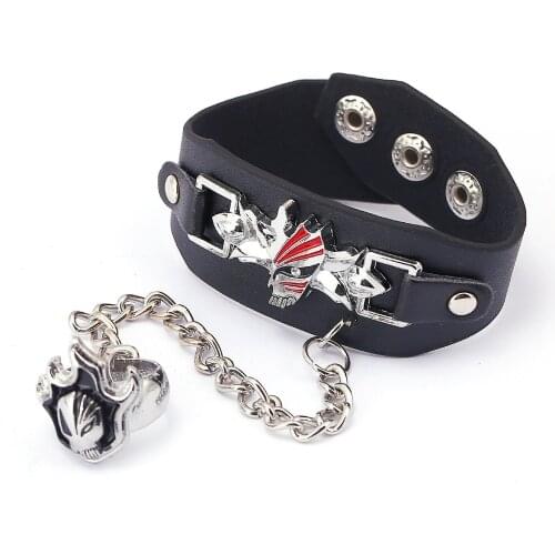 BUDROVKY New Death Ichigo Kurosaki Semi-Virtual Mask Leather Bracelet Bracelet and Ring Set Dropshipping