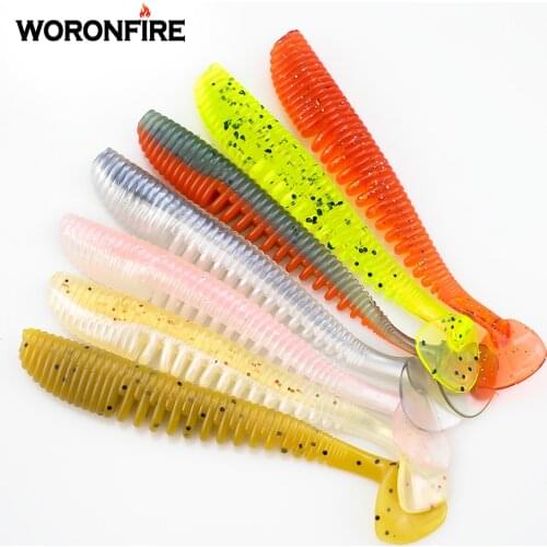 5pcs/lot Artificial T Tail Fishing Lures 11cm/5g Back With Groove Paddle Tail Soft Fake Baits Jig Rig Fishing Soft Lures