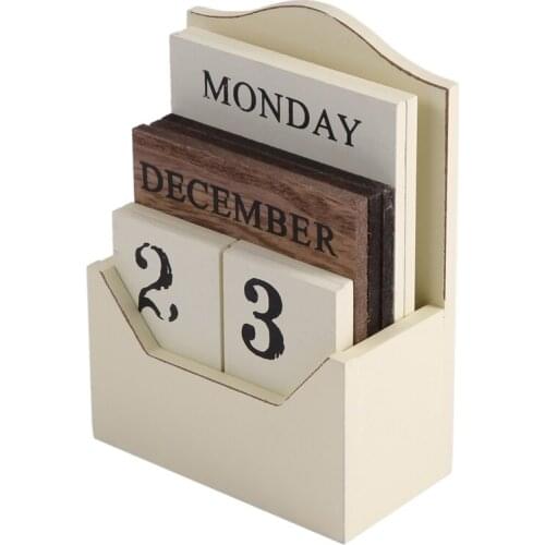 Wood Desk Calendar Retro Vintage Wood Block Perpetual Calendar Wooden Environmental Office Home Desk Decor Diy