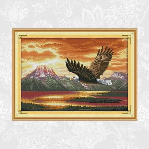 Joy Sunday The flying Eagle Paintings Embroidery Counted Printed On Canvas 11CT 14CT Chinese Cross Stitch kits Home Decoration