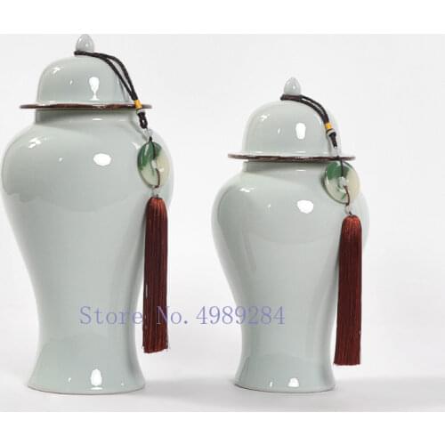 Chinese Classical Ceramic Jar Tassel White with Cover Decorative Storage Tank Modern Home Decoration Handicraft Furnishings