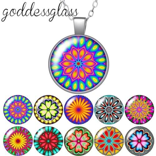 Colorful Flowers style Dasiy Patterns Round Glass glass cabochon silver plated/Crystal pendant necklace jewelry for Gift
