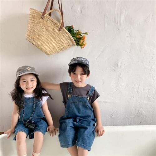 Summer Baby Kids Denim Jumpsuits Fashion New Baby Boys Girls Casual Loose Short Overalls 2-8 Y Childrens Denim Shorts Pants