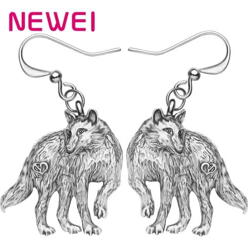 Newei Plated Alloy Antique Gold Wild Wolf Metal Earrings Big Lovely Animal Drop Dangle Jewelry For Women Girl Kids Fashion Gift