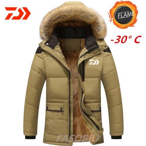 New Daiwa Fishing Jackets Autumn Winter Thick White Duck Down Warm Fishing Clothing Outdoor Hooded Long Style Fishing Clothes