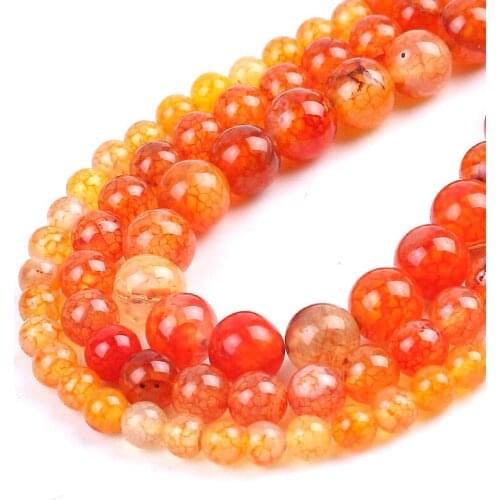 Wholesale Natural Orange Fire Dragon Veins Agates Beads Round Loose Stone Beads for Making Jewelry DIY Bracelet 15'' 6/8/10mm