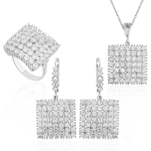 Original silver , Zircon Stony Square Set ,Most Special Jewelry Sets Suitable and Quality Products Types