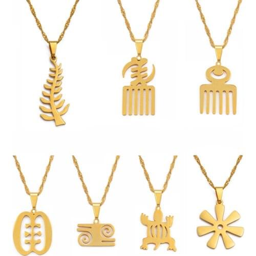 Anniyo African Symbol Pendant Necklaces Gold Color & Stainless Steel Material Adinkra Gye Nyame Ethnic Jewelry Gifts #110421