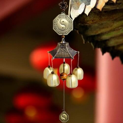 Fengshui Hanging Wind Chime Bells Delicate Vintage Metal Pure Copper Good Luck Wind Bells Pendant Home Garden Window Decoration