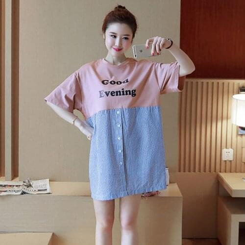 Striped Patchwork Maternity Tops Fashion 2017 Short Sleeve Printed T Shirt Clothes for Pregnant Women Cotton Clothin