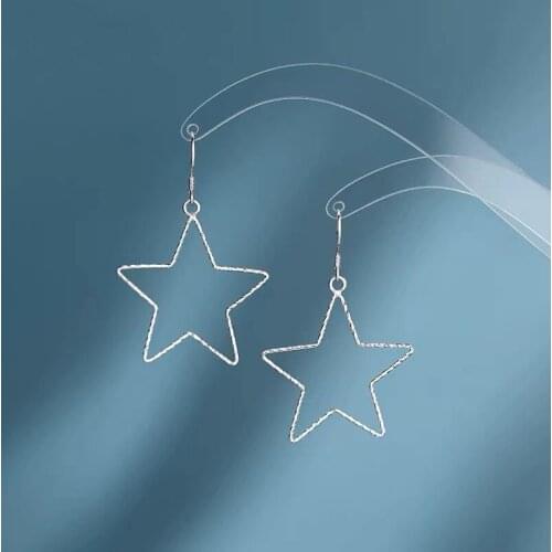 Real 925 Sterling Silver Star Dangle Earrings Big Hollow Star Drop Earrings for Women Fine Jewelry