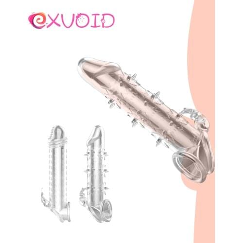 EXVOID Silicone Penis Extender Enlarger Crystal Sex Shop Delay Ejaculation Cock Enlarger Ring Sex Toys For Couples Penis Sleeve