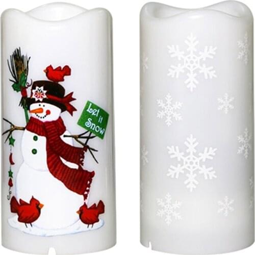 Christmas Decoration Ornaments Creative LED Candle Projection Lamp Snowflake Snowman Pattern Night Light Decor Props