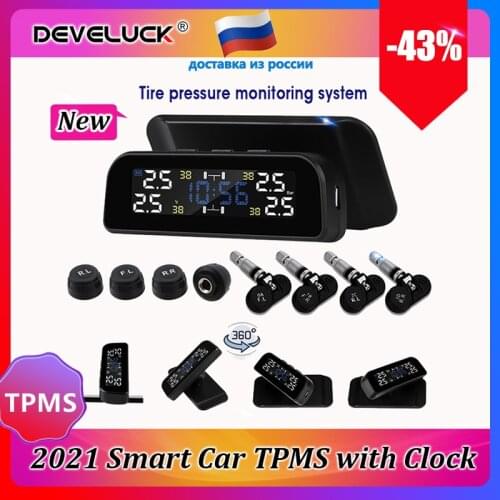 Universal TPMS wireless Tire Pressure and Temperature Alarm Monitoring System Time Alarm 360 Degree Rotation Solar Charging tpms