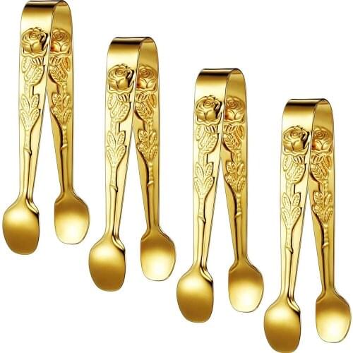Japanese Stainless Steel 4 Pieces Tongs Small Sugar Serving Tongs Mini Candy Appetizer Rose Tongs For Kitchen Ice Coffee Bar