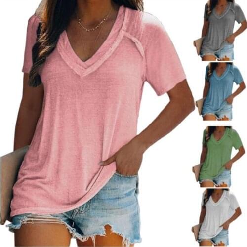 2020 Summer Casual Short Sleeve V-Neck Solid Tees Tops 5XL Plus Size Women Loose T Shirt Fashion Ladies Streetwear T Shirt