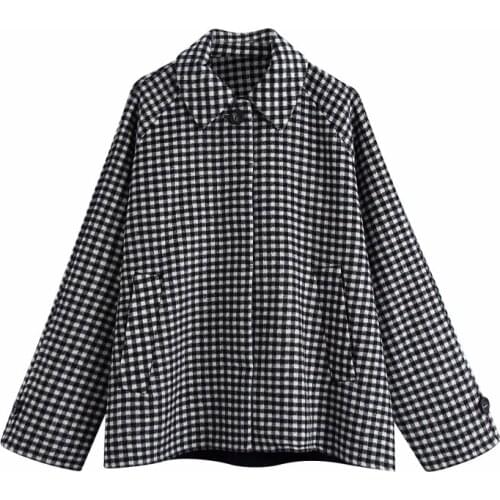 Nice Casual Woman Oversized Plaid Cloak Coat New Vogue Ladies Autumn Loose Turndown Collar Outwear Female Vintage Warm Jacket