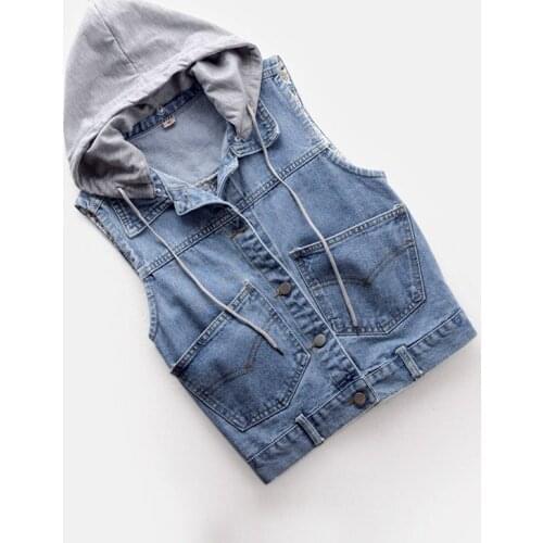Timis Li Denim Vest Women Waistcoat Hooded Sleeveless Jacket Spring Summer 2020 Big size Slim Casual Women Short Jeans Vest Coat
